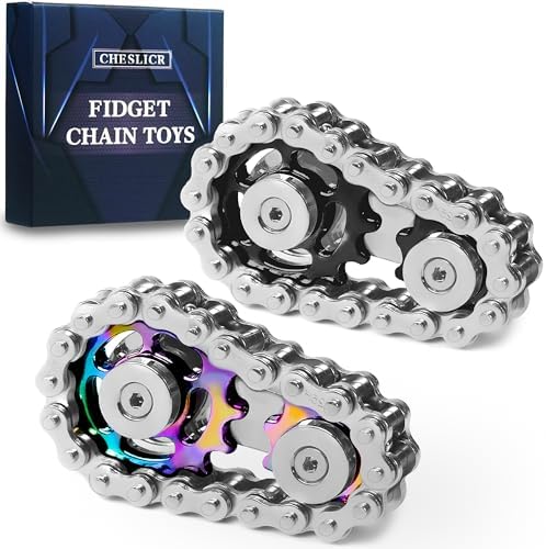Fidget Spinner Toy for Adults Metal Figette Bike Chain for Adult Men Pain Stim ADHD Teen Cool Gadgets Quiet Desk Offices Anxiety Relief Items Stress Tool Sensory Spiky - Color+Black