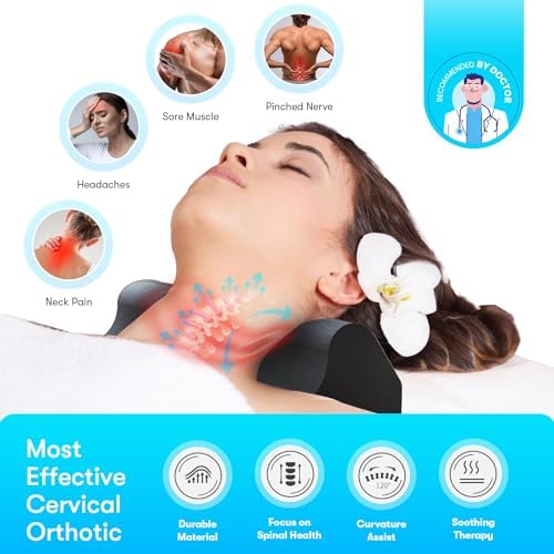 Cervical Traction Orthotic Chiropractic Neck Alignment Device for Spinal Curve Tension Stretching Forward Head Posture Pain Relief and Physical Therapy (Stone)