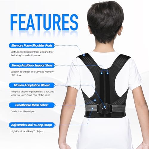 Posture Corrector for Women/Men/Kids, Adjustable Upper Back Brace for Back Pain Relief, Lightweight Posture Support Straightener for Teenagers Boys Girls to Improve Slouch, Prevent Humpback, L