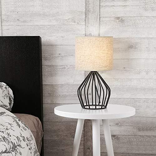 HAITRAL Black Modern Table Lamp - Minimalist Small Bedside Lamp,13.8 Inch
