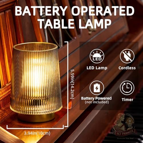 MJ PREMIER Battery Operated Lamp Small Cordless Lamp with Timer Grey