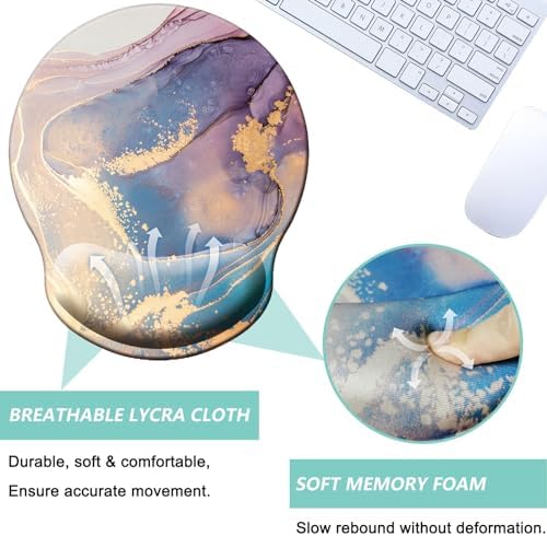 Mouse Pad with Wrist Support, Ergonomic Mouse Pad with Memory Foam Wrist Rest Cushion, Non-Slip Rubber Base Gaming Mice Pad for Home Office Computer Laptop, Colorful Marble