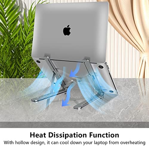 Laptop Stand, Aluminum Full Coverage Non-Slip Rubber Adjustable Ergonomic Portable Laptop Holder, Foldable Computer Stand 6 Angles Anti-Slip Riser Compatible with 4-17 inch