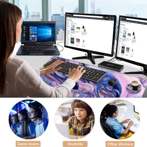 Keyboard Wrist Rest and Mouse Pad with Wrist Support Set Ergonomic Coaster,Memory Foam,Easy Typing Pain Relief,Large XL Desk Mat 31.5"x 11.8",Purple Marble