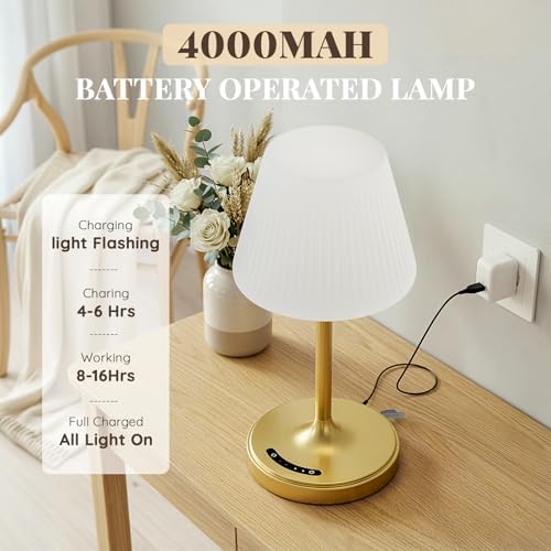 Waterproof Shower Lamp, 4000mAh Cordless Table Lamp, 3-Color Dimmable -Gold