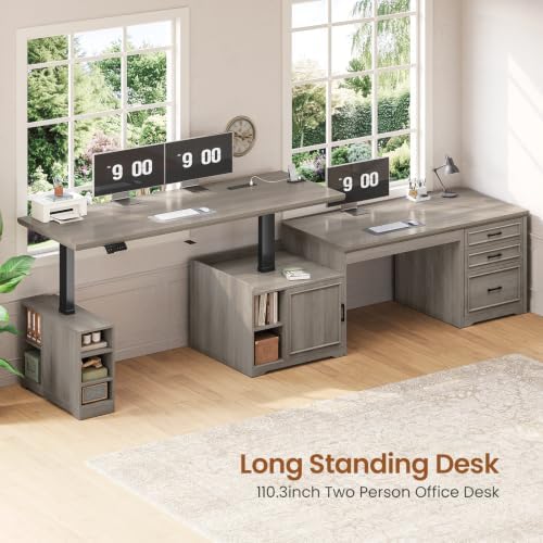 SEDETA Farmhouse L Shaped Standing Desk with Storage for Home Office, Grey