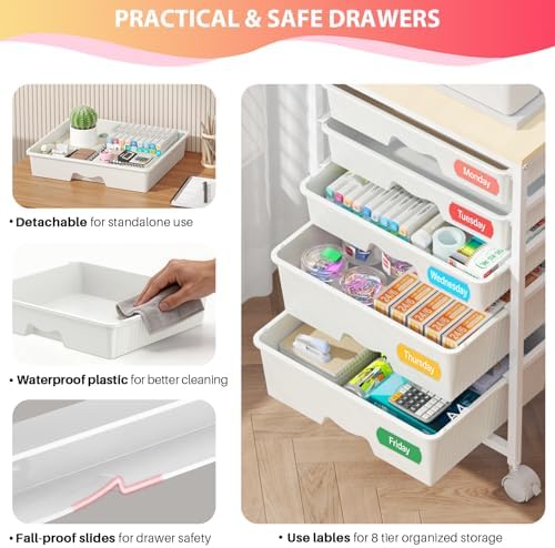 Goovilla Rolling Cart with 5 Drawers for Craft, Art, Dorm, Office, White