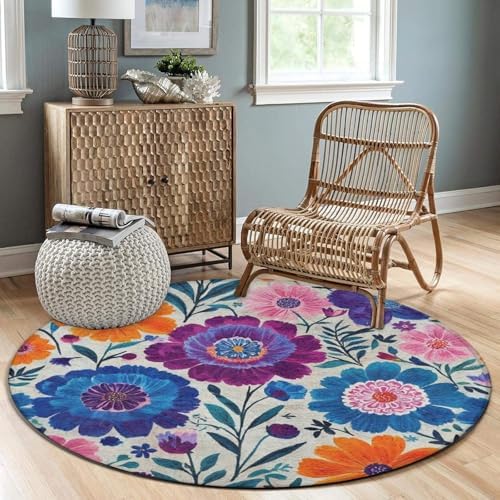 Soft Round Yoga Carpet, Office Chair Decor Round Mat for Carpet and Hardwood Floors Boho Floral Blossom