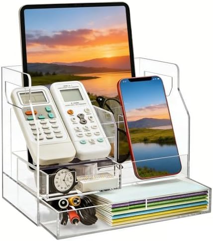 Cididu Acrylic Desk Organizer with 7 Compartments, Clear Desktop Storage with 2 Drawers for Office Supplies, Pen Holder, Stationery Caddy, Makeup Brushes, Transparent Organizer for Home School