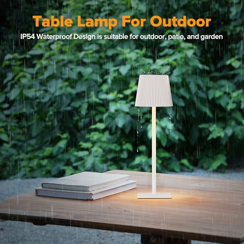 LUTEC 2 Pack Cordless Table Lamp,6000mAh Rechargeable Battery Operated Desk Lamp,Two Adjustable Heights,Waterproof, Touch Control & 3 Color Stepless Dimming for Restaurant/Bedroom/Bars/Outdoor (White)