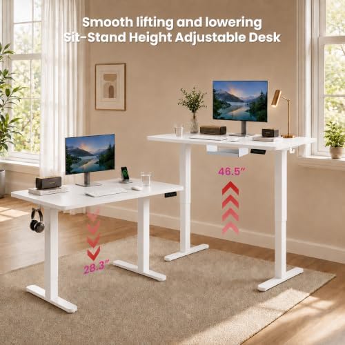Electric Standing Desk, 40" x 24" Adjustable Height Sit Stand Desk, Small Space Workstation, Compact Computer Desk for Home Office, Stable Steel Frame (White)