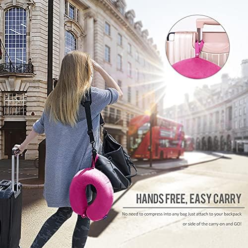 Memory Foam Neck Pillows for Travel - Travel Neck Pillows for Airplanes with Attachable Snap Strap Soft Washable Cover, Flight Neck Pillows Provide Neck Rest for Traveling, Car, Home, Office, Pink