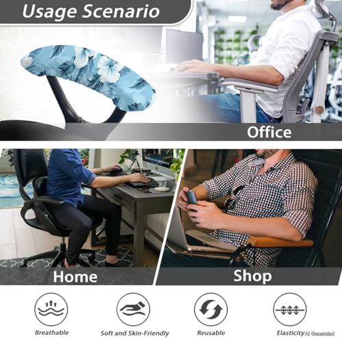 Hibiscus Print Office Desk Chair Arm Covers Protectors Washable Dust-Proof Computer Chair Armrest Covers with Elastic Edge, Blue