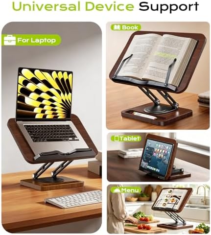 LOXP Book Stand with Storage, 360° Rotating Cookbook Stand, Ergonomic