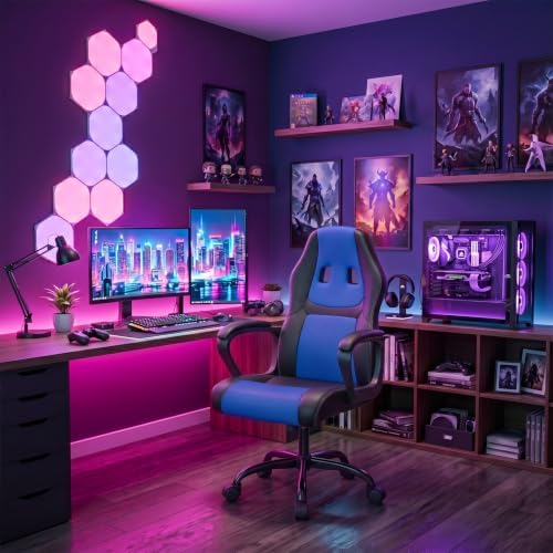 FDW Gaming Chair Leather+Breathable Mesh Computer Chair Executive Support Ergonomic Office Desk Chair with Armrests 360° Swivel & Caster Five Star Metal Base for Office or Gaming