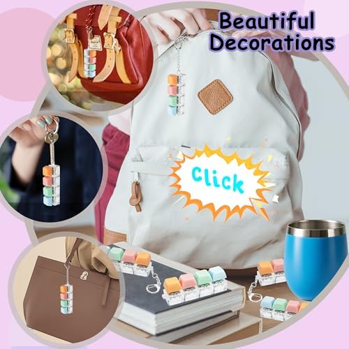 2 PCS Keyboard Fidget Toy, Keyboard Fidget Keychain 4-in-1 Keyboard Decompression Button Finger Clicker Toys, Button Stress Relief Fidget Gifts to Relief Stress (Fours- Pink Orange Blue)