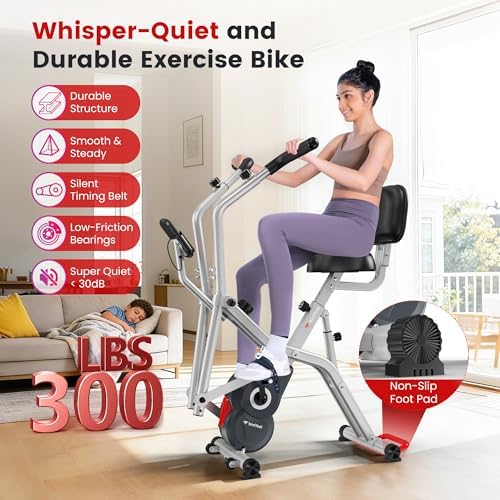 Foldable Elliptical Exercise Bike, 8-Level Magnetic Stationary Bike Home