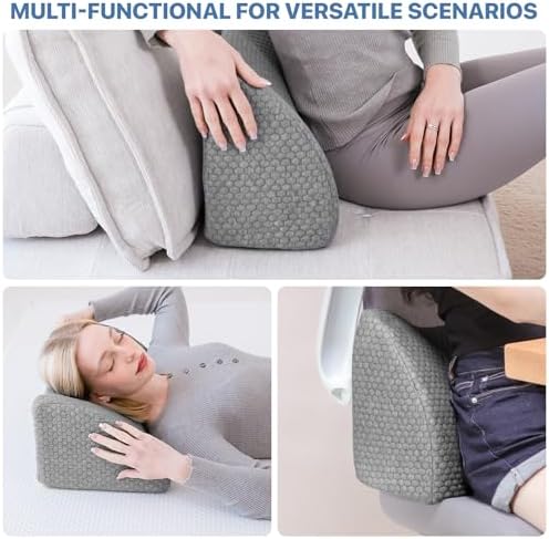 Lumbar Support Pillow Memory Foam Breathable Support for Office Chair, Car Seat, Sofa, Bed - Relieves Back, Spine, Neck Pain for Ergonomic Comfort Light Gray 18 * 11 * 7.5in