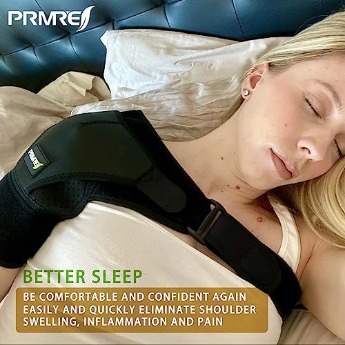 Shoulder Brace for Men and Women, Adjustable Stability Sleeve Wrap for Torn Rotator Cuff - AC Joint Pain Relief - Tendonitis - Comfortable Fits Right or Left Shoulder Support (Black, L-XL)