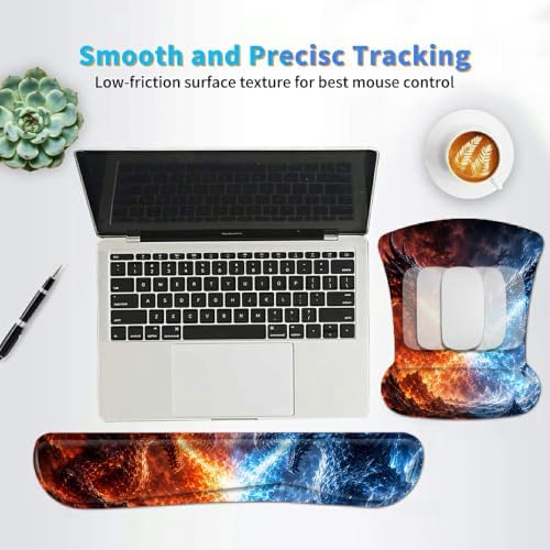 3-in-1 Ergonomic Memory Foam Keyboard Wrist Rest Pad Set, Fire Ice Dragon