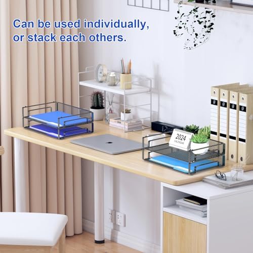 Samstar 4 Pack Stackable Letter Paper Tray, Desk File Organizer Paper Sorter for Letter/A4 Size Folders Documents, Mesh Made