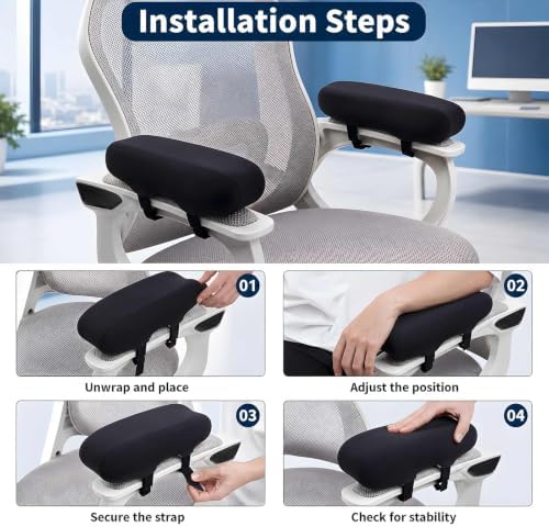 2 Pack Memory Foam Office Chair Armrest Pads, Ergonomic Elbow Support