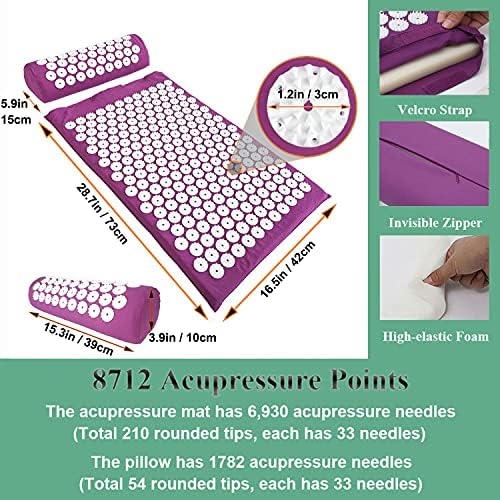 XiaoMaGe 28.7" Acupressure Mat and Pillow Set with Carry Bag (Purple)