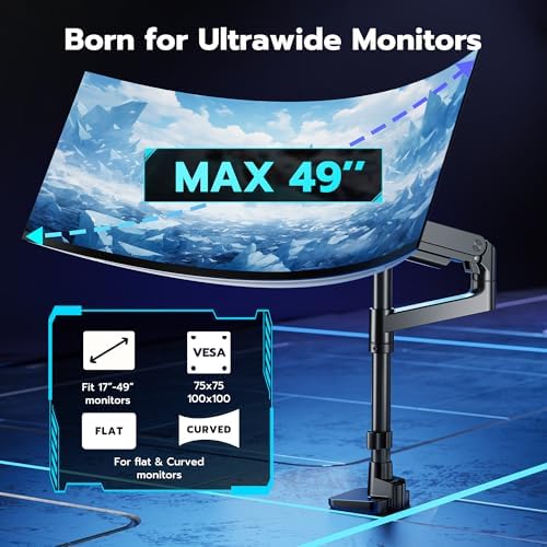 Single Monitor Arm Desk Mount for 17-49 Inch Monitors Holds 44 lbs, Black
