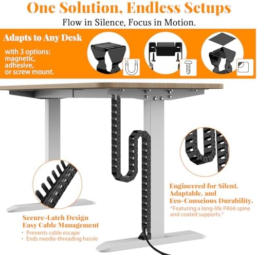 Standing Desk Cable Management Spine - Under Desk Cable Management Snake with Magnetic Mount, Flexible PA66 Nylon Vertebrae Cord Organizer Raceway, Adjustable Length for Office, Gaming, Sit-Stand Desk