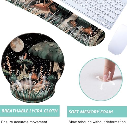 Keyboard Wrist Rest Pad Mouse Pad with Wrist Support Set of 3, Mousepad with Non-Slip Rubber Base, Ergonomic Memory Foam Mouse Wrist Cushion Support for Home Office Laptop Computer Gaming, Snail