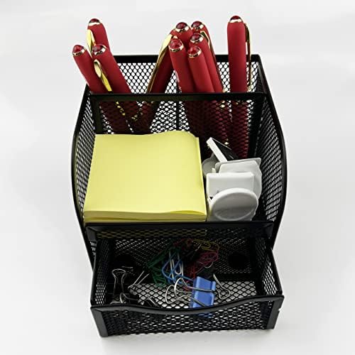 Fengtaiyuan T11, Black Square Metal Wire Mesh Pencil Holder, Pencil Cup, Pen Holder, Desktop Organizer, Office Storage Box (T11)