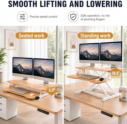 37 Inch Standing Desk Converter, Height Adjustable Desktop Standing Desk, Stand Up Riser Compatibles with 2 Computer, Stand Up Converter Laptop Workstation to 18.8" Tall, Black