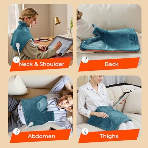 VAAGHANM Heating Pad: Electric Heat Pad for Neck & Shoulders & Back - Weighted Instant Heating Pads-6 Heat Options & 6 Auto Timer Mode-Blue
