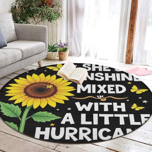 Large Home Decor Mat, Soft Round Yoga Carpet, Non Slip Machine Washable Home Office Circle Rug Butterfly Sunflower She is Sunshine