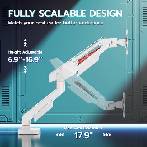 ARES WING 17-40 Inch Heavy Duty Single Monitor Arm with USB, White
