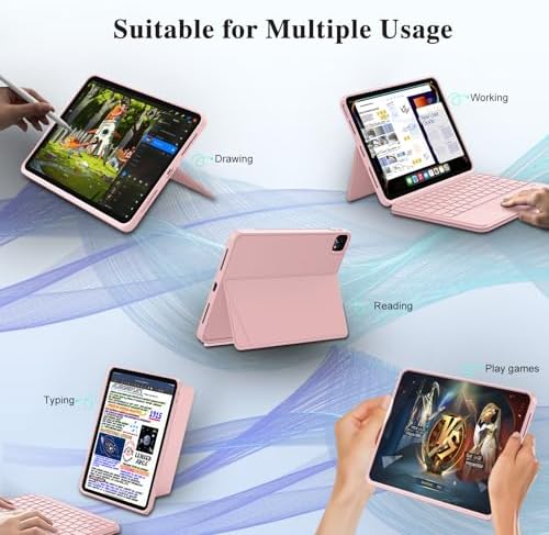 iPad A16 11/10th Case with Keyboard, Air 11" (M4/M3/M2, 2026/2025/2024), Magnetic Detachable with Trackpad, Quiet Backlit Keys, 160° Stand, Smooth iPad Case for Air 5/4th 10.9" & Pro 11 (Rose Quartz)