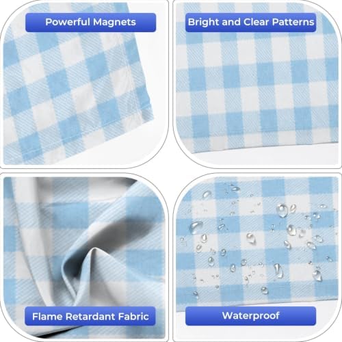 4 Pcs Fluorescent Light Covers for Ceiling Lights blue white Gingham check Magnetic Light Filters Decorative for Classroom Office Hospital Home 4x2 Ft