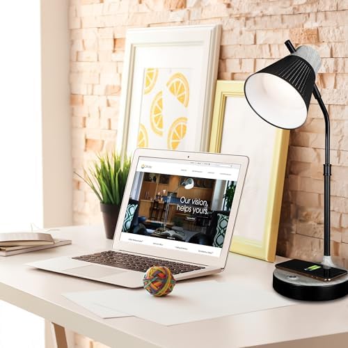 OttLite LED Table Lamp with Wireless Charging and USB, Black and Grey