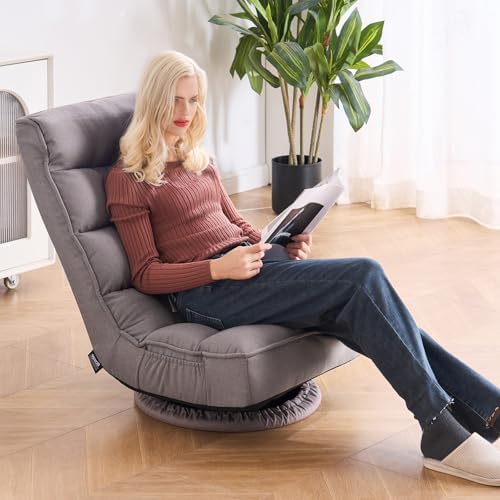 VEVOR Swivel Floor Gaming Chair, 360-Degree Rotating Foldable Lounge Chair with 4 Position Adjustable Backrest & Lumbar Support, Folding Video Reclining Lazy Sofa for Watching TV Reading Playing Game