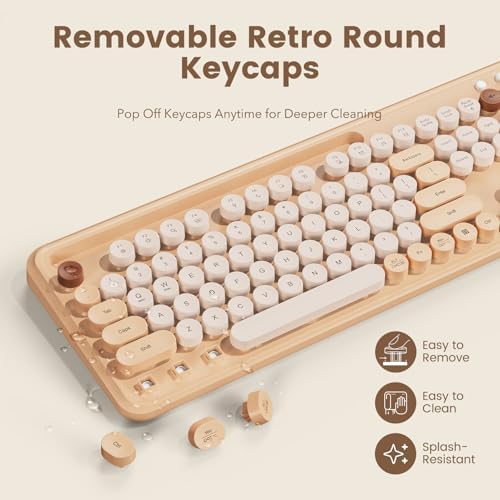 Wireless Keyboard and Mouse Combo, Round Keycap, Tablet Holder, Beige Color