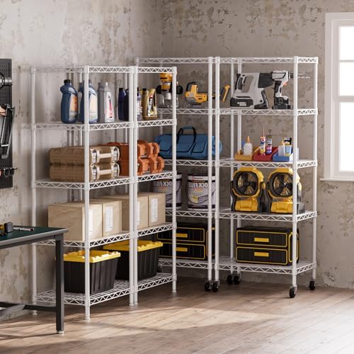 SINGAYE 5 Small Wire Shelves Kitchen Pantry Close Home Organizers and Storage Bathroom Shelf Laundry Room Organization Adjustable Book Metal Garage Shelving Unit