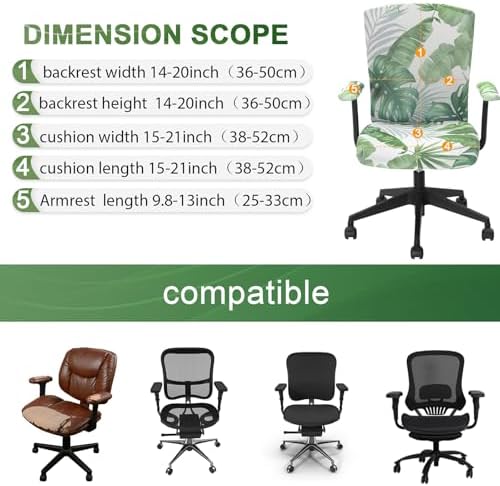 Tallew 4 Pcs Office Chair Cover Desk Seat Stretchable Set, Palm Leaves
