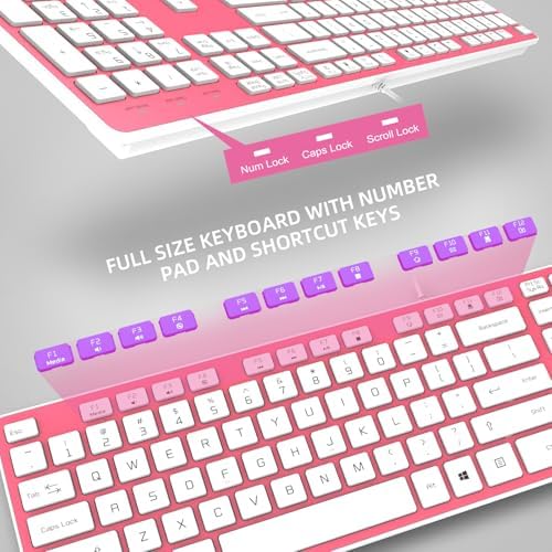 USB Wired Keyboard for window,Comfortable Quiet Chocolate Keys, Durable Ultra-Slim Wired Computer Keyboard(QWERTY) for PC, Windows 11/10/8/7/XP/Vista KB1430 (Pink, Wired Keyboard For Windows)
