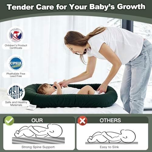Baby Lounger Oversized 0-24 Months, Home and Travel Infant Cushion-Moss