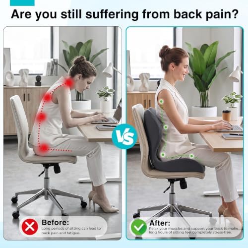 Seat Cushion for Office Chair and Car, L-Shaped Memory Foam Seat Cushions, Ergonomic Sciatica & Tailbone Pain Relief Cushion with Non-Slip Breathable Cover, Back Support for Office Chair-Dark Gray