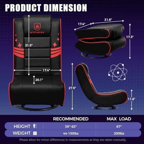 GTPLAYER Floor Gaming Chair Foldable Swivel Floor Chairs for Kids Boys Comfy Video Game Seat with 360° Multipurpose for Gamers, Bedroom or Game Room (Black-Red)