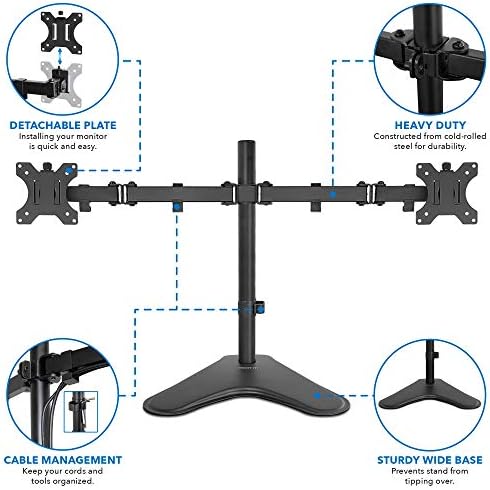 Mount-It! Dual Monitor Stand for Desk - Double Monitor Mount for 2 Screens up to 32 Inch and 17 Lbs - Free-Standing Base Swivel, Tilt, Rotates 360 Adjustable Arms - VESA Compatible High Grade Steel