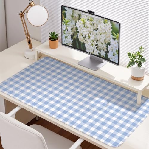 Blue Checkered Gingham Desk Mat Pad XXL Large Mouse Pad Anti-Slip Big Mousepad with Stitched Edges Computer Mouse Pads for Desktop Decor Cute Office Desk Accessories