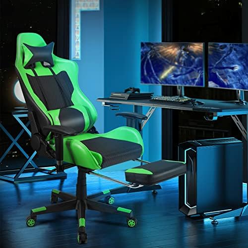 Reclining Gaming Chair, Racing Office Computer Chair with Footrest (D 28.5" x 28.5" x 50.5")