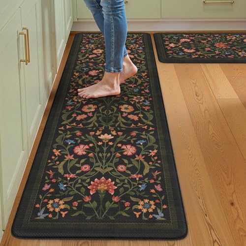Collive Kitchen Floor Mats Cushioned Anti Fatigue, Black Sink Rugs Sets
